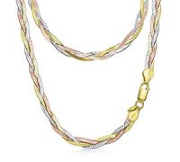 Amberta Women's 925 Sterling Silver Braided Herringbone Chain Necklace (Length 18 inch): Multicoloured