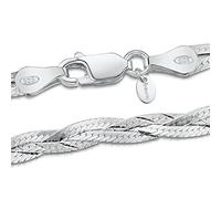 Amberta Women's 925 Sterling Silver Braided Herringbone Chain Necklace (Length 18 inch): Silver