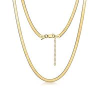 Amberta Women's 925 Sterling Silver Flat Snake Chain: 18K Gold Plated Sterling Silver 3 mm 45 cm/18 inch