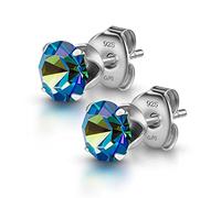 Amberta Women's 925 Sterling Silver Lumini Crystal Blue Collection Stud Earrings: Bermuda Blue