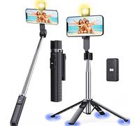 Ambertronix 40” Selfie Stick Tripod Quadrapod, Onboard Light, Wireless Bluetooth Remote, Extendable, Stainless Steel, 3 Light Modes, 9 Brightness Levels, Compatible with All iPhone & Android Devices