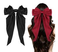 Ambesi Big Hair Clips 2pcs, Long Tail French Bows for Women Girl, Satin Silky Barrette, Black Burgundy Red Hair Accessories for Birthday/Party/Show/Christmas