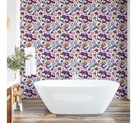Ambesonne Alice in Wonderland Peel & Stick Wallpaper for Home, Fantasy World Concept Hand-Drawn Caterpillar Cat Rabbit, Self-Adhesive Living Room Kitchen Accent, 33 cm x 250 cm, Purple Pink