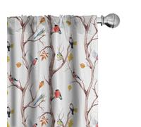 Ambesonne Autumn Window Curtains, Watercolor Birds on a Tree with Yellow Leaves During Fall Season, Lightweight Decor 2-Panel Set with Rod Pocket, Pair of - 28" x 84", Peach White