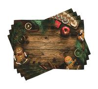 Ambesonne Christmas Place Mats Set of 4, Gingerbread Man Gift Box Coniferous Pine Cinnamon Dessert on Rustic Wood Theme, Washable Fabric Placemats for Dining Table, Standard Size, Brown Green