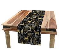 Ambesonne Christmas Table Runner, Nature Woodland and Deer Silhouettes with Oriental Ornaments Design, Dining Room Kitchen Rectangular Runner, 16" X 72", Black Beige