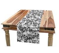 Ambesonne Day of The Dead Table Runner, Celebration Mexican Spanish Sketch Dead Skulls Artwork Print, Dining Room Kitchen Rectangular Runner, 16" X 120", Black White