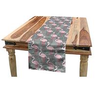 Ambesonne Flamingo Table Runner, Faded Island Jungle Tree Leaves Pink Birds Hawaii Wildlife Nature Inspirations, Dining Room Kitchen Rectangular Runner, 16" X 72", Grey Pink Powder Pink