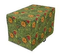Ambesonne Floral Dog Crate Cover, Funky Flower Foliage Bush with Fractal Retro Jungle Art Design, Easy to Use Pet Kennel Cover for Cats & Medium Dogs, 24 Inch, Olive Green