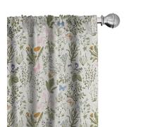 Ambesonne Floral Window Curtains Pack of 2, Vintage Garden Plants Herbs Flowers Botanical Classic Design Art, Lightweight Set with Rod Pocket, 4 Panels of - 28" x 84", Mustard Green
