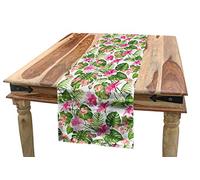 Ambesonne Forest Table Runner, Paradise Island Nature Theme Tropical Tree Leaves and Flowery Plants Pattern, Dining Room Kitchen Rectangular Runner, 16" X 72", Green Magenta