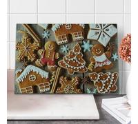 Ambesonne Gingerbread Man Cutting Board, Tasty Looking Traditional Cookies Little Snowflakes Cinnamon, Decorative Tempered Glass Cutting and Serving Board, Large Size, Brown White