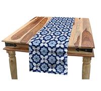 Ambesonne Moroccan Table Runner, Azulejo Tile Pattern Diagonal Ceramic Pattern Star Design Ornament, Dining Room Kitchen Rectangular Runner, 16" X 72", Dark Blue White