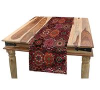 Ambesonne Moroccan Table Runner, Vintage Tile Design with Oval Motifs Ottoman Mandala Ornamental, Dining Room Kitchen Rectangular Runner, 16" X 72", Ruby
