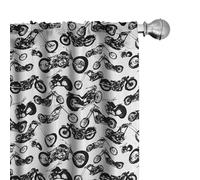 Ambesonne Motorcycle Window Curtain, Retro Chopper Pattern Monochrome Motorbike Design Adventure Cruising Theme, Lightweight Decorative Panels Set of 2 with Rod Pocket, 56 x 63, Charcoal