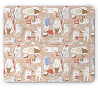 Ambesonne Music Mouse Pad, Musician Cats with Drum Accordion Tube Guitar Music Theme Pattern, Rectangle Non-Slip Rubber Mousepad, Standard Size, Warm Taupe White