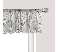 Ambesonne Nature Window Valance, Birds Wildlife Cartoon Like Image with Tree Leaf Art Print, Curtain Valance for Kitchen Bedroom Decor with Rod Pocket, 54" X 12", Mustard Maroon