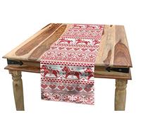 Ambesonne Nordic Table Runner, Pattern of Horses Hearts and Angels Norwegian Motifs Winter Time, Dining Room Kitchen Rectangular Runner, 16" X 72", Vermilion White