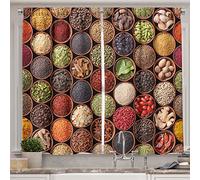 Ambesonne Retro Kitchen Curtains, Colorful Herbs and Spices Cardamom Pepper Chili Ginger Dill Natural Cuisine Print, Window Drapes 2 Panel Set for Kitchen Cafe Decor, 55" x 39", Brown Yellow