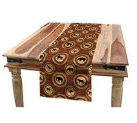 Ambesonne Savannah Table Runner, Medallion Pattern of Monkey Giraffe Lion African Inspired Ethnic Design, Dining Room Kitchen Rectangular Runner, 16" X 120", Mustard and brown
