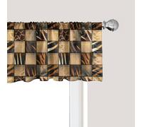 Ambesonne Savannah Window Valance, Earthy Jeans Denim Inspired Patchwork in Giraffe and Zebra Design Art Print, Rod Pocket Curtain Valances for Kitchen Bedroom, 54" X 12", Black Brown