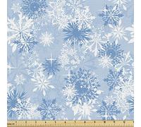 Ambesonne Snowflake Fabric by The Yard, Winter Holiday Illustration Christmas Snowflakes on Abstract Background, Decorative Fabric for Upholstery and Home Accents, 2 Yards, Blue White