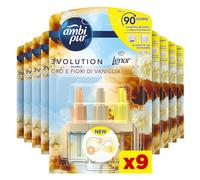 Ambi Pur 3Volution Air Freshener, Gold and Vanilla Flowers, 9 Refills, Air Freshener Eliminates Odors, Up to 90 Days of Perfume Per Refill