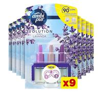 Ambi Pur 3Volution Lavender Room Refill with Electric Diffuser 20 ml - 3 Different Fragrances to Eliminate Odour (Pack of 9)