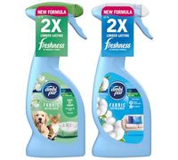 Ambi Pur Fabric Refresher & Air Freshener Spray - Sofas, Curtains & Pet Odour Eliminator - Laundry Scent Boosters - fights Pet Odours & Cotton Fresh 375ml - Box of 2