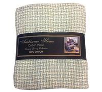 130cm x 180cm Basket Weave Blue Throw, 100% Cotton, Traditional Woven Fringed Tassel Ends, Duck Egg Off White/Cream