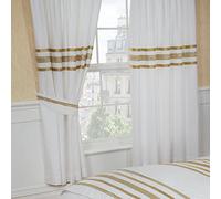 Ambiance Home 66"x72" Glitz White With Gold Trim, Curtains + Matching Tie-Backs, Luxurious 200 Thread Count 100% Egyptian Cotton With Ribbon Detailing