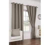 Ambiance Home 90" x 90" Waffle Taupe Eyelet Curtains, Lined Diamond Waffle Weave Effect, Dark Brown Mink