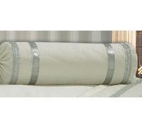 Ambiance Home Filled Neck Roll Glamour Ecru With Silver Trim, Decorative Scatter Boudoir Cushion Satin Ribbon Tie-Fastening, 200 Thread Count Egyptian Cotton