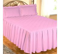 Ambiance King Size Bed Fitted Bedspread Pink With 2 Pillow Shams, Luxurious Hotel Quality 200 Thread Count Egyptian Cotton, Traditional Quilted Wavy Diamond, Extra Deep Side Frill 22"