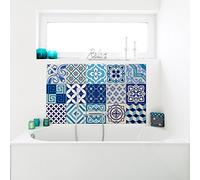 Ambiance-Live 15 Adhesive Tile Stickers | Bathroom and Kitchen Wall Mosaic Tiles | 10 x 10 cm, Blue, Set of 15