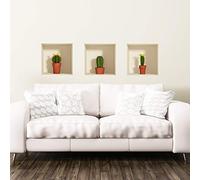 Ambiance Sticker 3D Cactus Plant Wall Art, Vinyl Removable Wall Sticker, DIY Wall Mural for Living Room, 3 Set of 30 x 90 cm