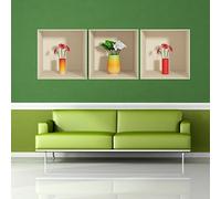 Ambiance Sticker 3D Red and White Flowers Effect Vinyl Effect Wall Paintings Wall Art for Bedroom Kitchen Office - 30x30cm