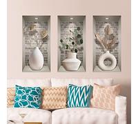 Ambiance Sticker 3D Wall Sticker, Plants and Vases Pattern, Green, Realistic 3D Style, Matte Finish, Vinyl Material, 3 Count, Wall Surface, Adult, Sheet Form, Self-adhesive, 60 x 90 cm