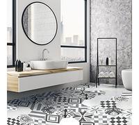 Ambiance Sticker Cement Tiles for Floor - Azulejos with Laminate Protective Plastic Anti-Skid | Adhesive Stickers Hexagon Tiles Armandina Water Resistant - 10 Pieces of 20 x 18 cm