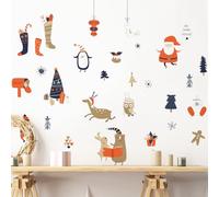 Ambiance Sticker Christmas Merry Christmas Self-Adhesive Stickers Christmas Decoration for Bedroom and Living Room Santa and His Animals - H120 x L130 cm