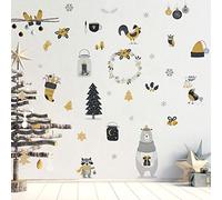 Ambiance Sticker Christmas Merry Christmas Stickers Adhesive Christmas Decoration Parties for Bedroom and Living Room Scandinavian Animals - H110 x L145 cm
