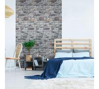 Ambiance Sticker Non-Woven Wallpaper Pre-Glued Grey Brick Wallpaper Roll Decorative Adhesive - 1 Roll H300 x W60 cm