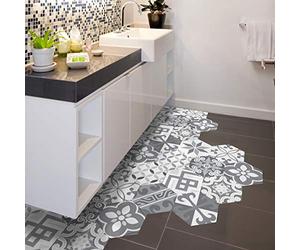 Ambiance Sticker Peel and Stick Decorative Hexagon Tristano Floor Tile, DIY Home Decor, Peel and Stick Removable Stickers, Waterproof Non-Skid Sticker - H40 x L90 cm - 10 Stickers of 20 x 18 cm