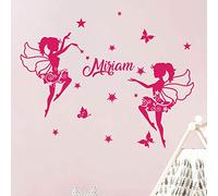 Ambiance Sticker Personalised First Name Stickers | Ballerina Fairies Wall Decoration for Children's Bedroom | 1 Fairy Sheets 30 x 35 cm and 1 Alphabet Sheet 40 x 30 cm - Fuchsia
