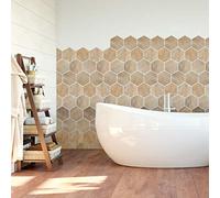 Ambiance Sticker Self-Adhesive Decorative Wall Decal Cement Tile for Bathroom and Kitchen Bois Patiné - Pack of 28 Stickers of 15 x 13.5 cm