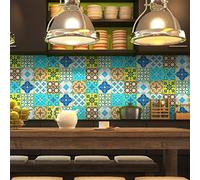 Ambiance Sticker Self-Adhesive Decorative Wall Decal Cement Tile for Bathroom and Kitchen Ibiza - Pack of 9 Stickers of 10 x 10 cm