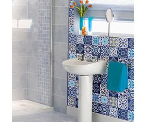 Ambiance Sticker Self-Adhesive Decorative Wall Decal Cement Tile for Bathroom and Kitchen Janeiro - Pack of 9 Stickers of 20 x 20 cm