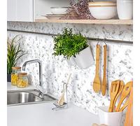 Ambiance Sticker Self-Adhesive Decorative Wall Decal Cement Tile for Bathroom and Kitchen Mabré Noir et Blanc- Pack of 24 Stickers of 10 x 10 cm