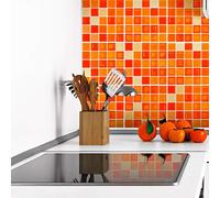 Ambiance Sticker Self-Adhesive Decorative Wall Decal Cement Tile for Bathroom and Kitchen Mosaïques Nuance Orange - Pack of 9 Stickers of 20 x 20 cm