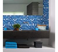 Ambiance Sticker Self-Adhesive Decorative Wall Decal Cement Tile for Bathroom and Kitchen Mosaïques Nuance de Bleu - Pack of 9 Stickers of 15 x15 cm
